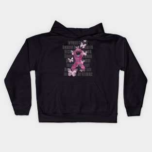 Breast Cancer Ribbon with Encouraging Words Kids Hoodie